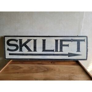 Custom White Black SKI LIFT Wooden Distressed Wall Decor